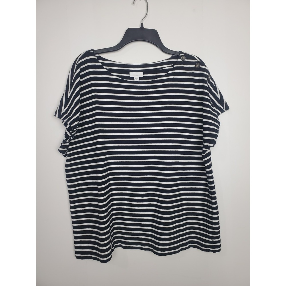 J.Jill Women's Black White Stripes Round Neck‎ Top Size XL